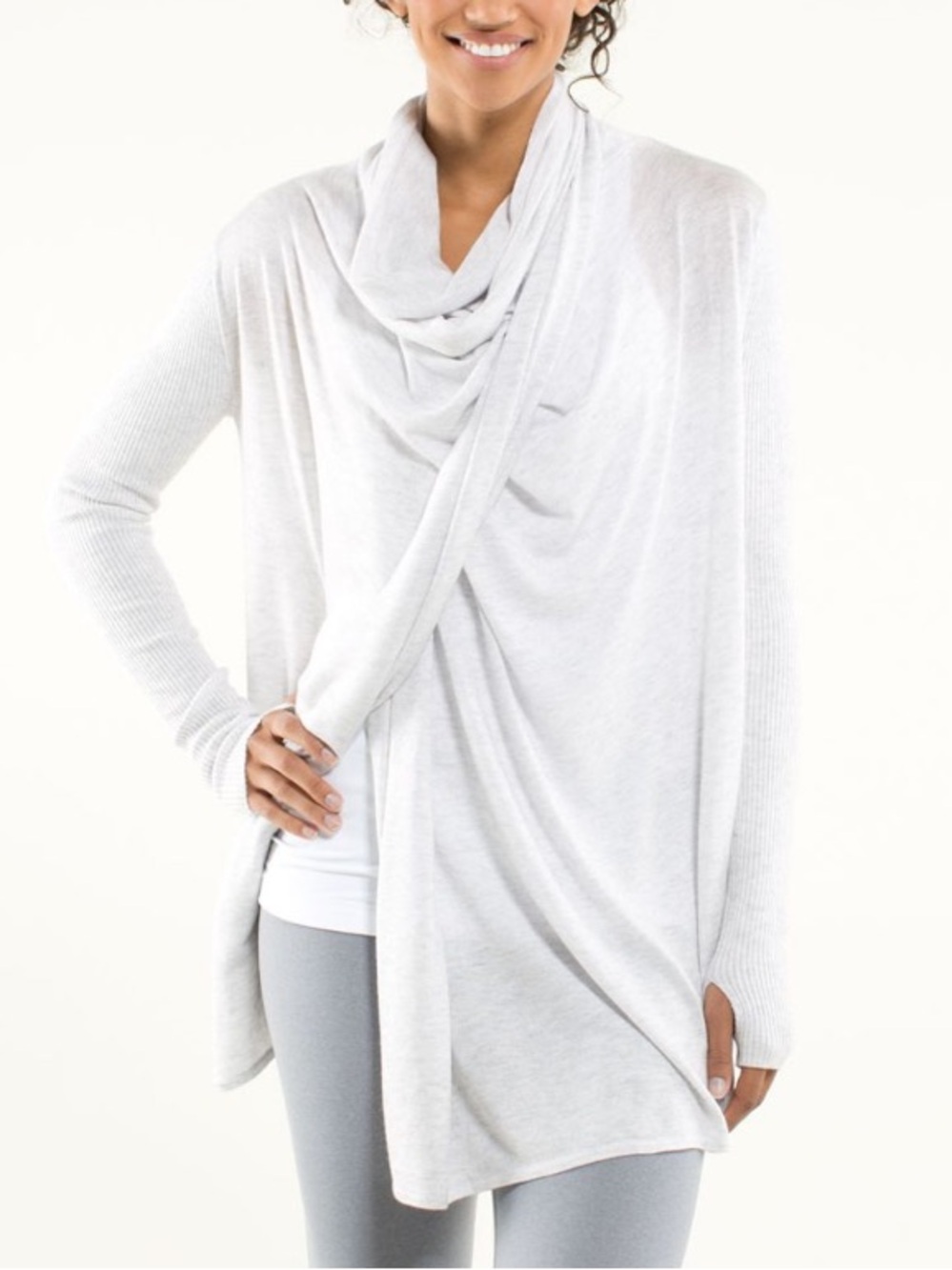 Lululemon Universal Wrap knit sweater cardigan Heathered White size 10